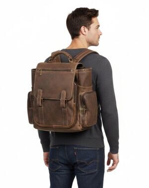 Claire Chase Jumbo Leather Laptop Backpack Brown Fits 17" Computer Bag #329